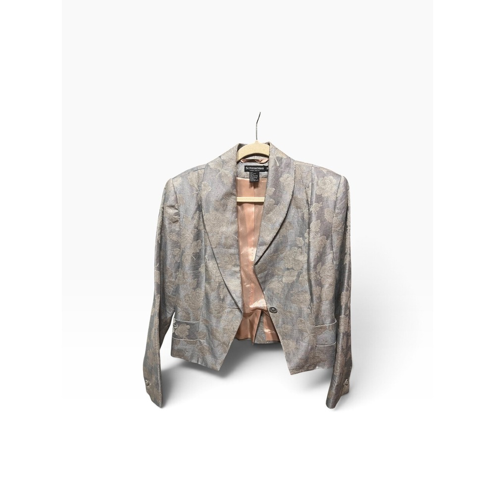 The J. Peterman Company Silver Gold Floral Jacquard Linen Blazer Jacket 12